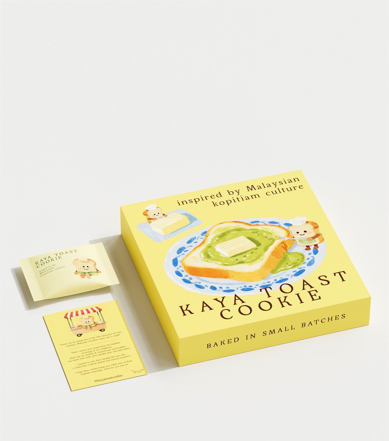 Kaya Toast Cookie gift box with its illustrated lid, cookie and story card